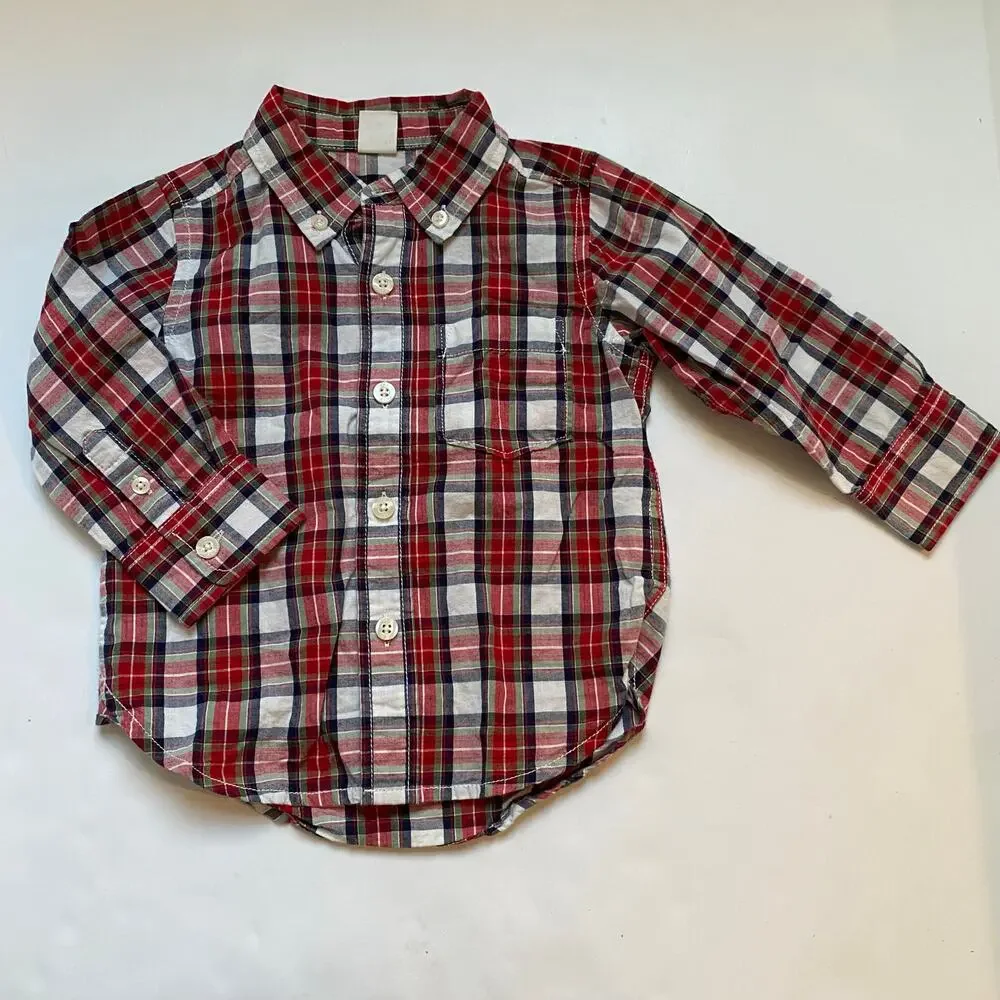 Baby Gap Plaid Button Down Long Sleeve Shirt & Cat & Jack Olive Pants
